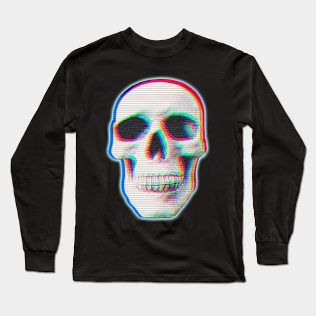 Glitch Skull Long Sleeve T-Shirt by DyrkWyst